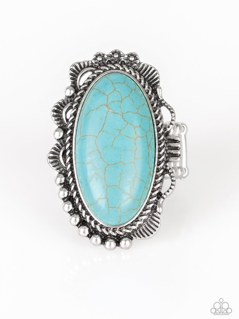 Open Range Blue Turquoise Paparazzi  Oval Filigree Ring - Silver